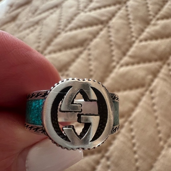 Gucci Made In Italy Sterling Silver Interlocking Enamel Ring, size 7 - Picture 4 of 7